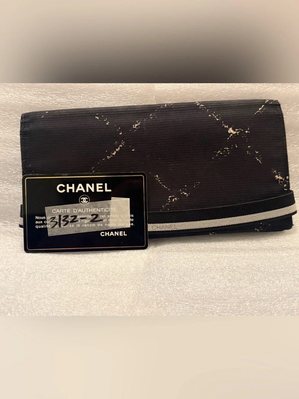 CHANEL Vintage Travel Line Wallet Black Nylon Jacquard Red Interior Auth Card